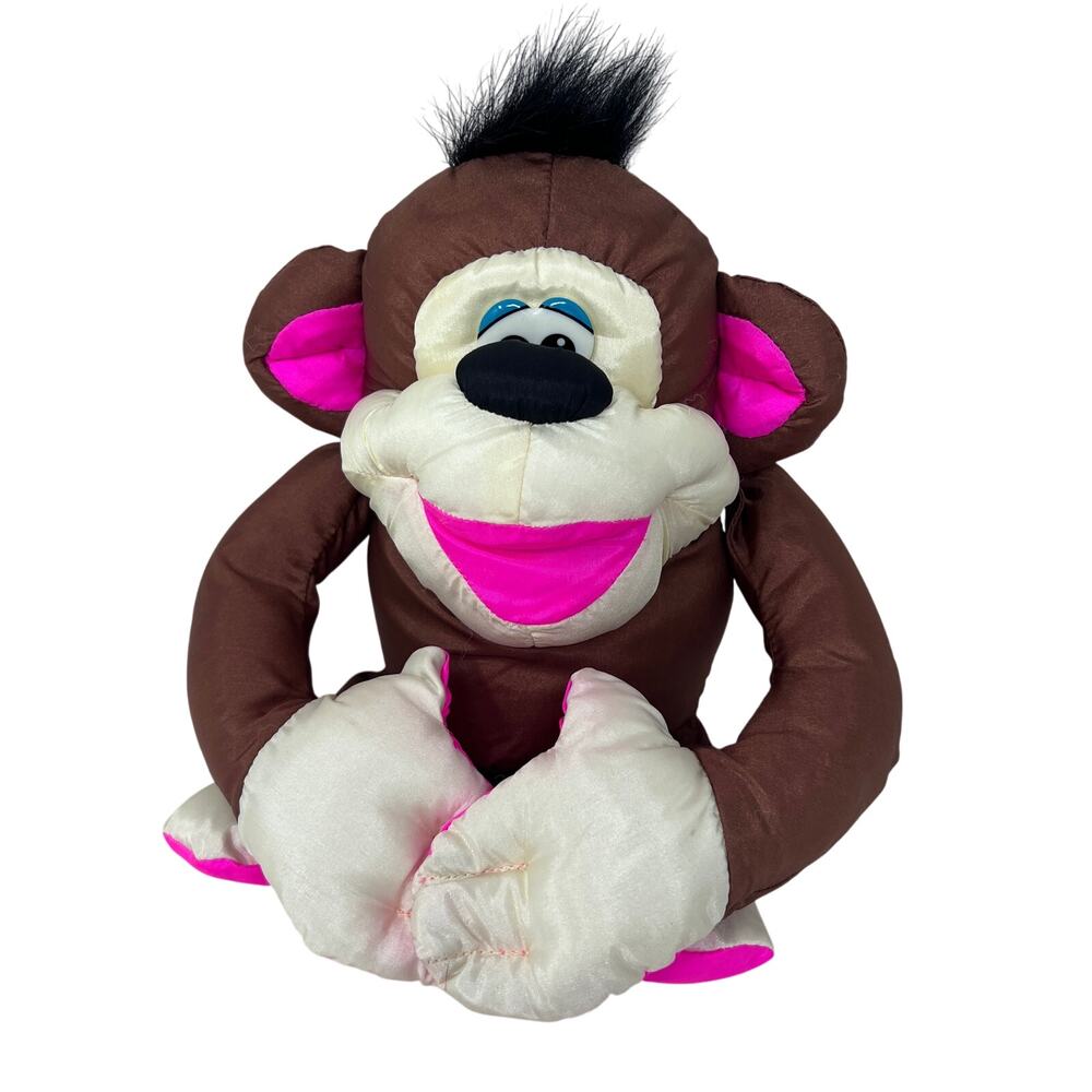 Vintage Fisher Price Puffalump Monkey Plush Brown Pink‎ 1994 Noise Maker